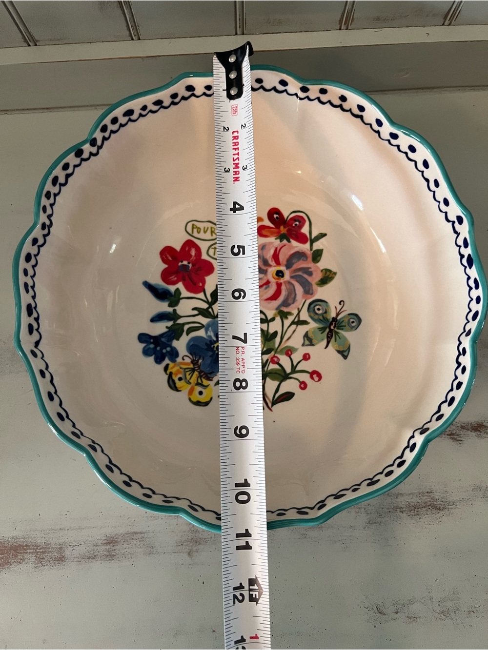 Nathalie Lete Hand-Painted Scalloped Floral Ceramic Serving Bowl - Picture 9 of 9